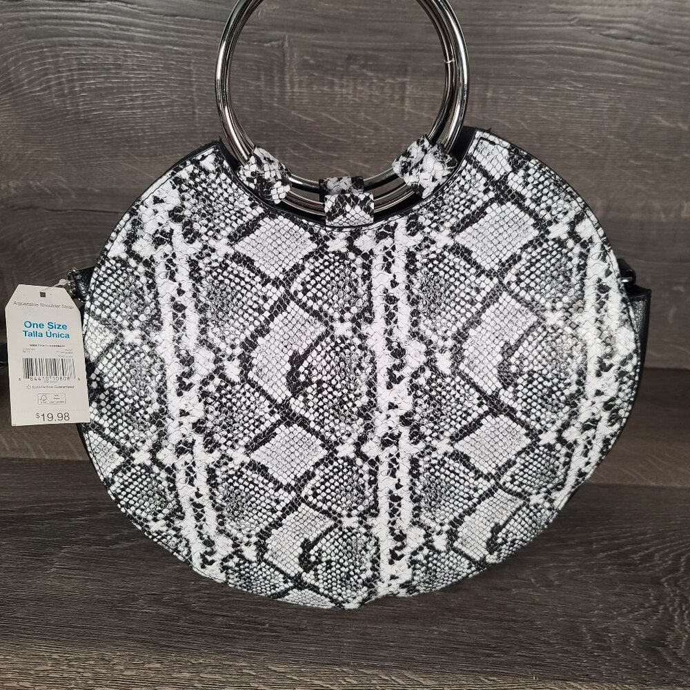 Time and Tru Round Snake Print Handbag with Metal Handles Crossbody Convertible